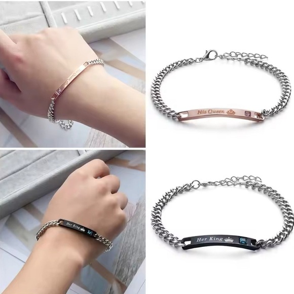 His Queen & Her King Titanium And Stainless Steel Couples Bracelet Set - Picture 10 of 11